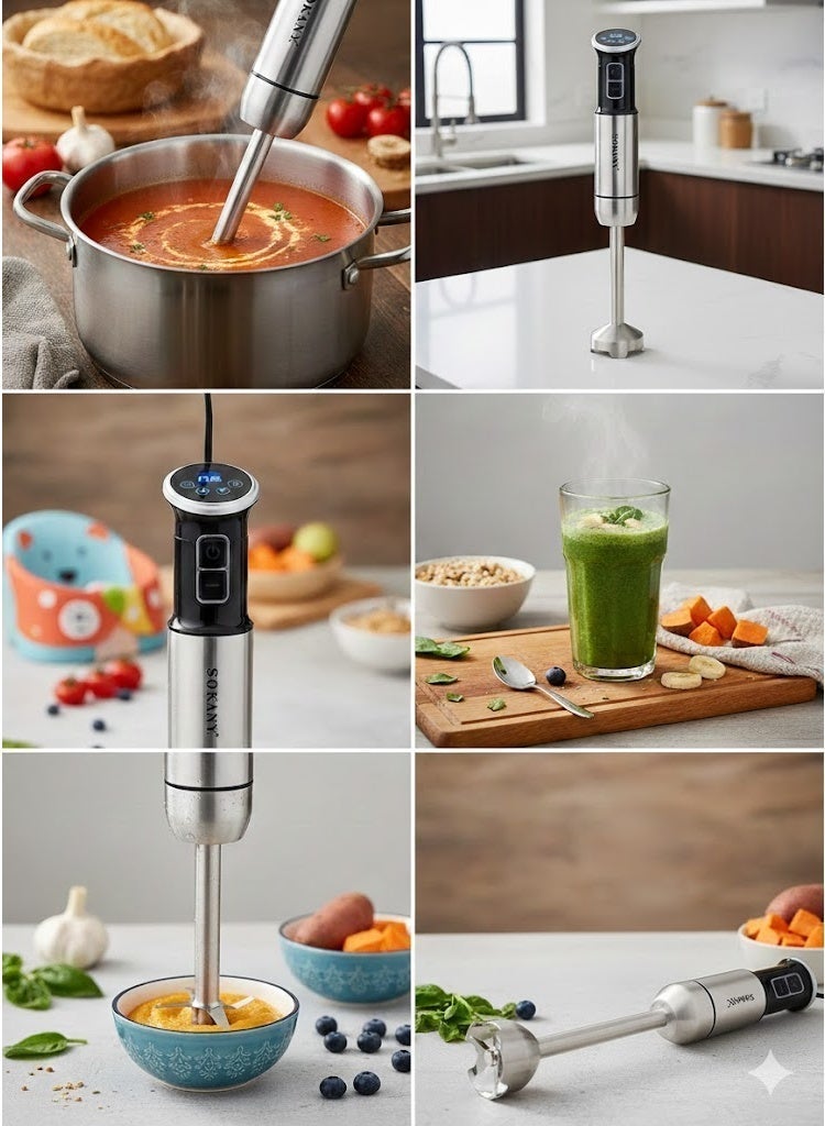 sokany SK-1729 Stainless Steel Hand Blender 800 Watt Food Hand Blender Digital - Image 4